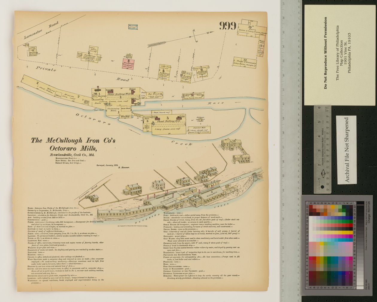 Octoraro Mills, Rowlandville, Maryland, Hexamer General Surveys, 1876 av Ernest Hexamer
