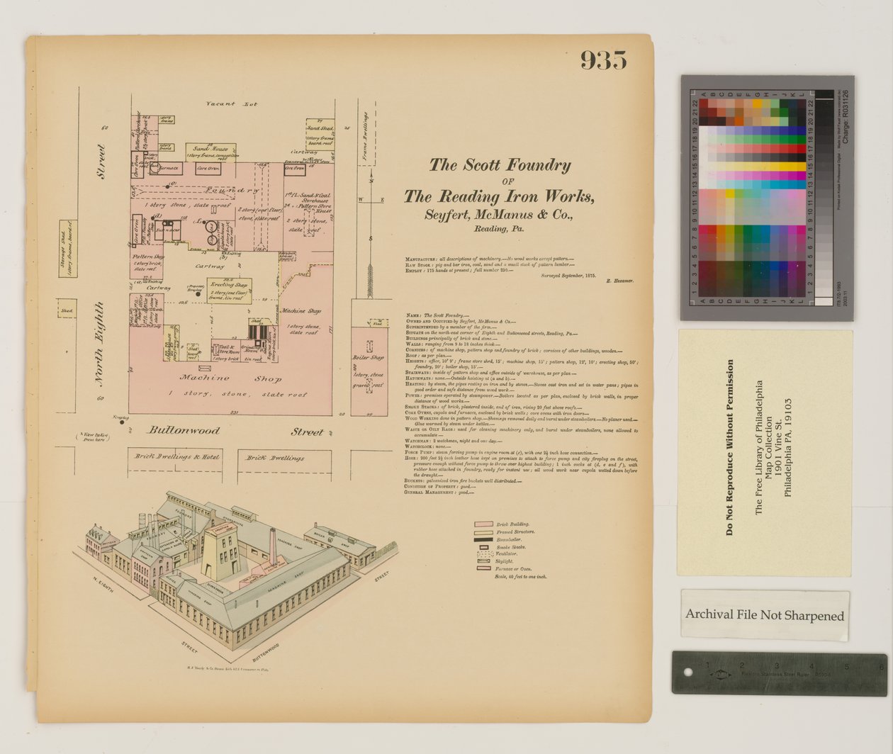 Plan for Reading Iron Works, Scott Foundry, Pennsylvania, september 1875 av Ernest Hexamer
