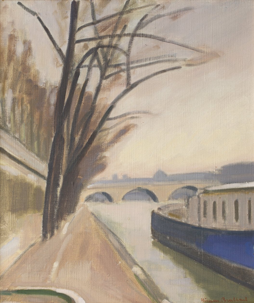 Paris, bredden av Seinen, ca. 1920-30 (olje på lerret) av Ernest Hiram Brülhart
