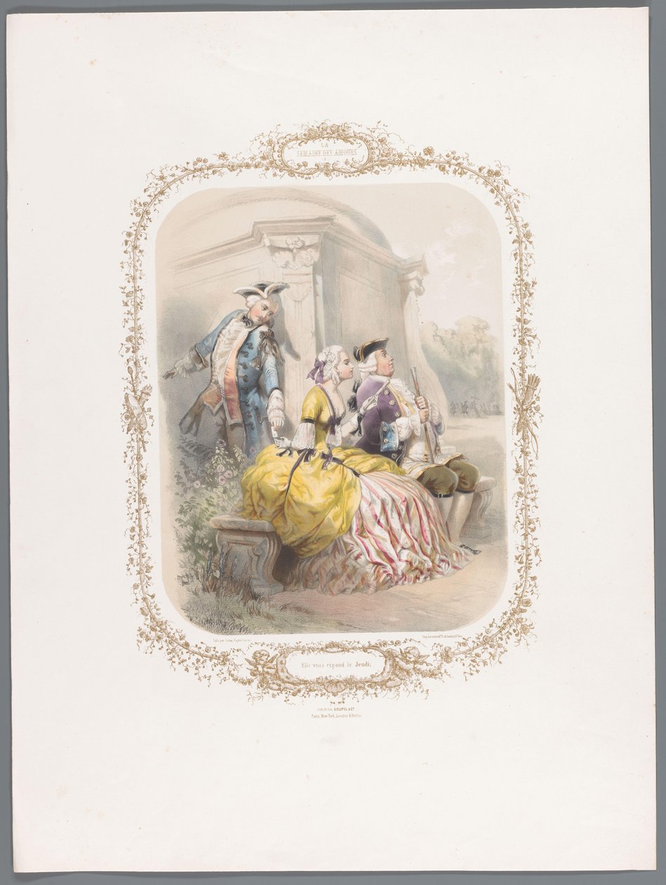 Kvinnen gir den unge mannen en melding i hemmelighet Elle vous répond le Jeudi (tittel på objekt) Week of Love (serietittel) La semaine des amours (serietittel på objekt) av Ernest Jaime