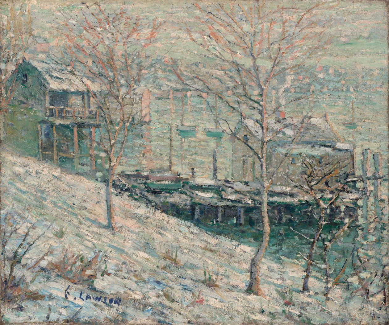 Harlem River vinterscene av Ernest Lawson