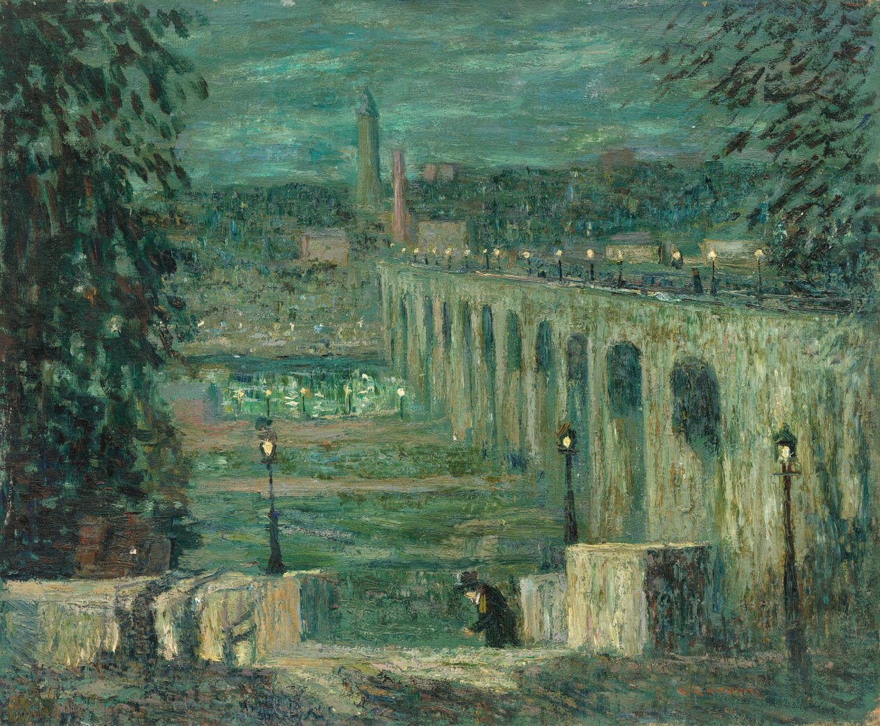 High Bridge om natten, New York City av Ernest Lawson