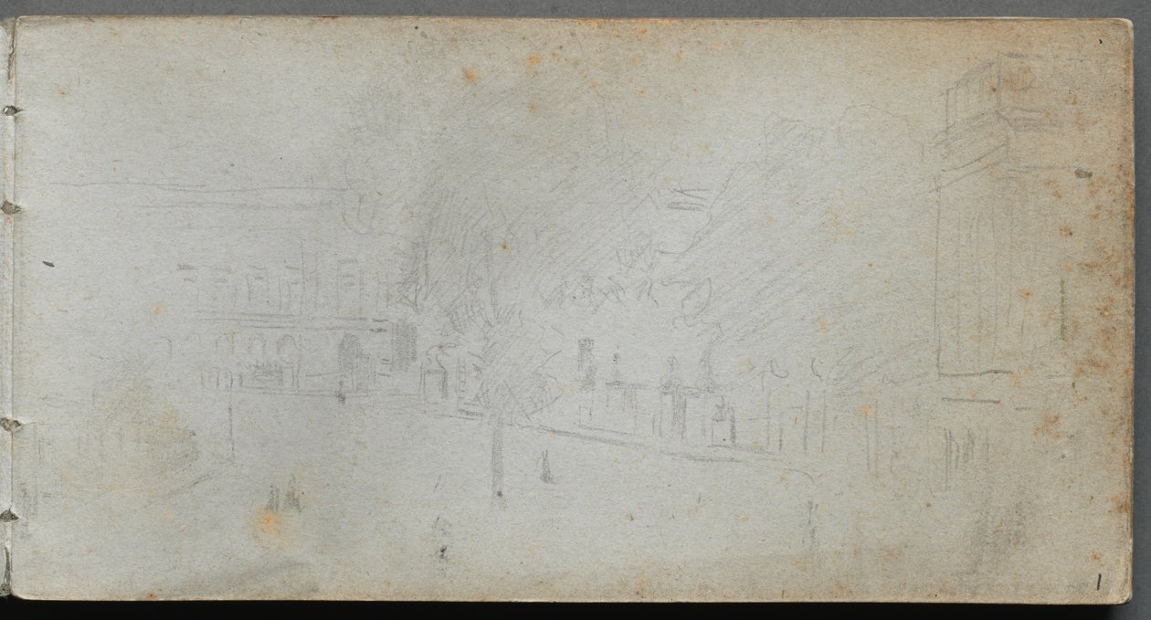 Skissebok, side 01: Gatescene, 1905-10. av Jean Louis Ernest Meissonier