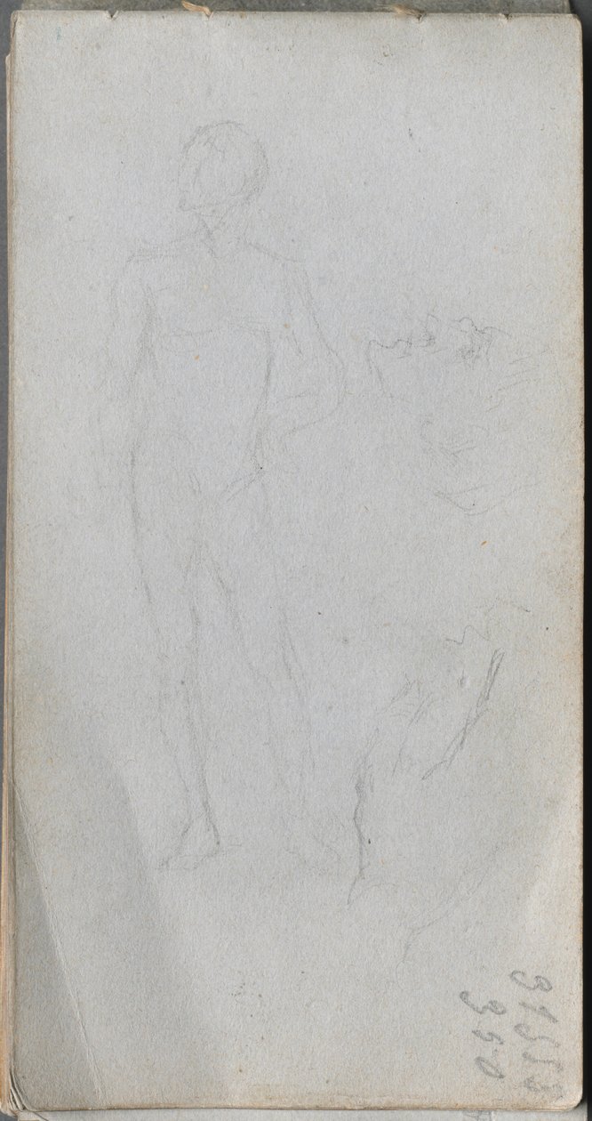 Skissebok, side 100: Nakenfigur, profil. av Jean Louis Ernest Meissonier