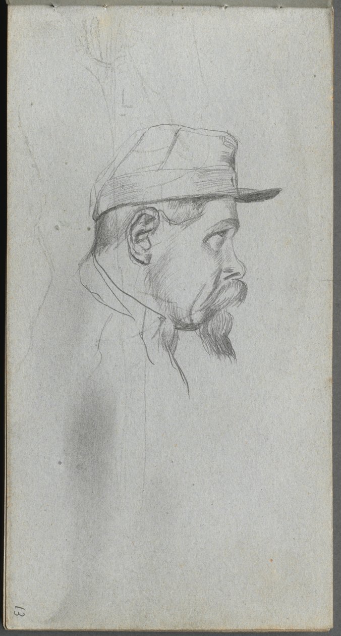 Skissebok, side 13: Byste av en mann i profil av Ernest Meissonier
