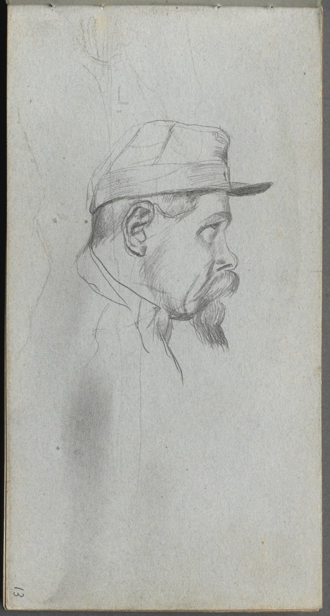 Skissebok, side 13: Byste av en mann i profil. av Jean Louis Ernest Meissonier