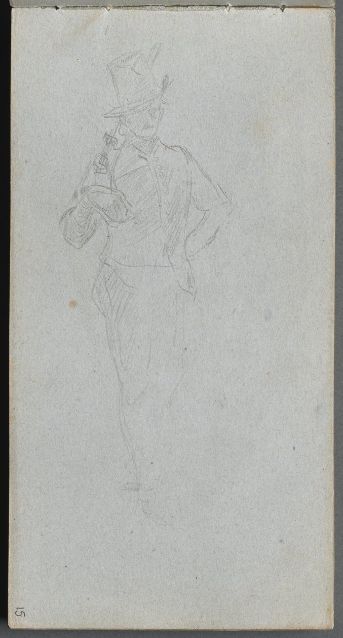 Skissebok, side 15: Study of a Soldier. av Jean Louis Ernest Meissonier