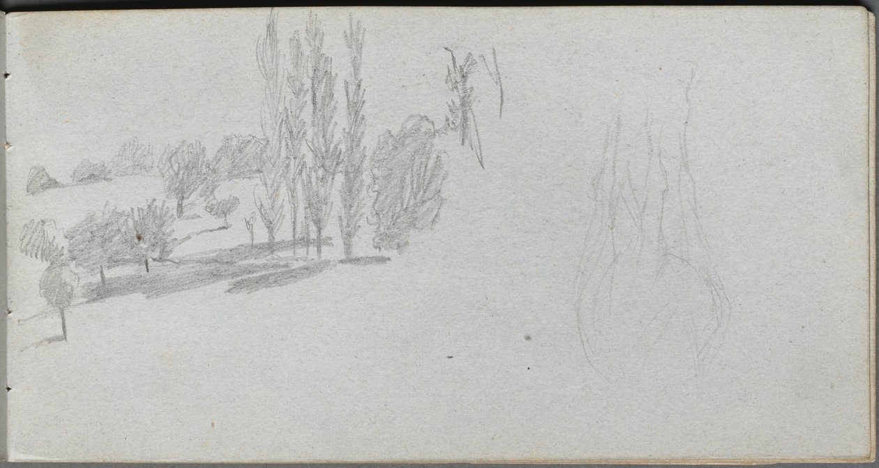 Skissebok, side 18: Studie av en heste- og landskapsstudie. av Jean-Louis Ernest Meissonier