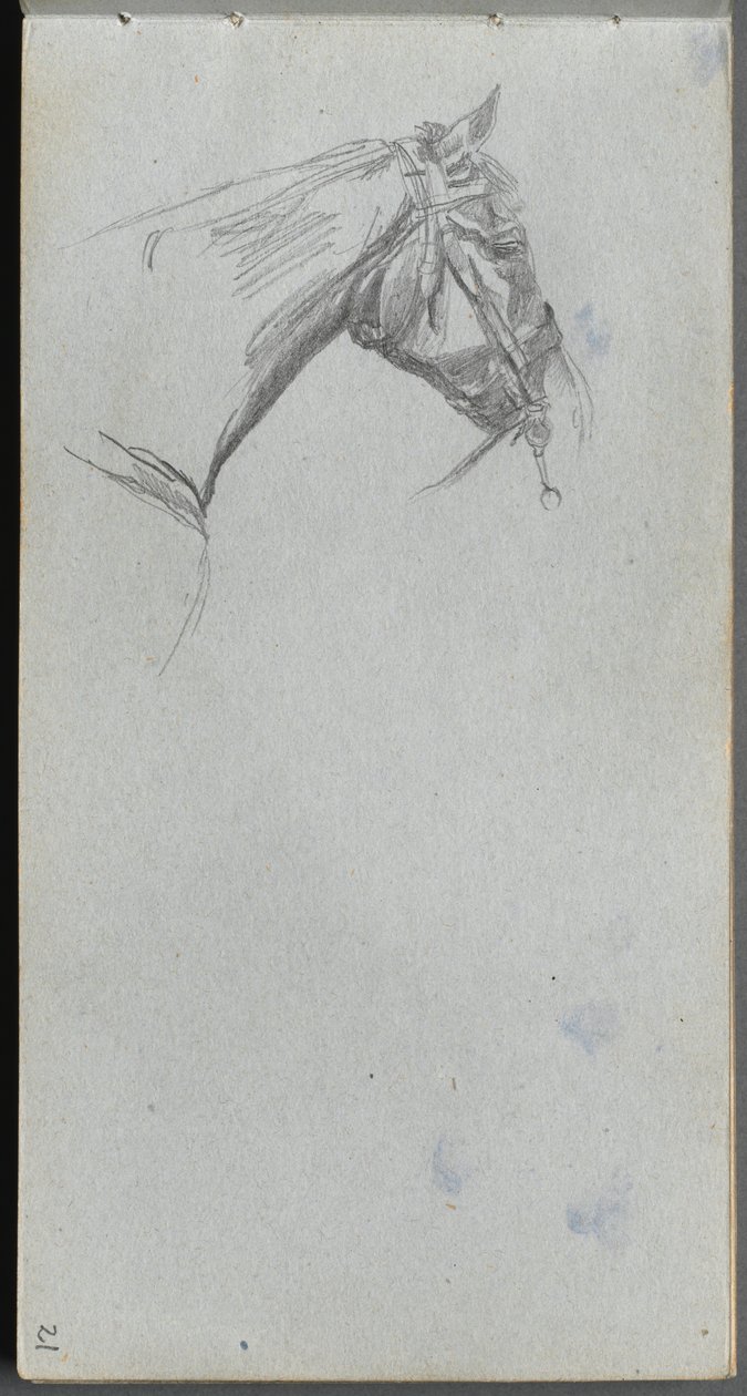 Skissebok, side 21: Studie av en hest. av Jean Louis Ernest Meissonier
