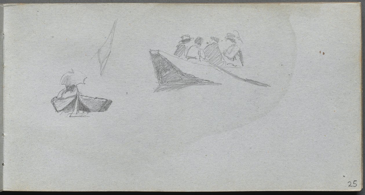 Skissebok, side 25: Studier av figurer i båter av Ernest Meissonier