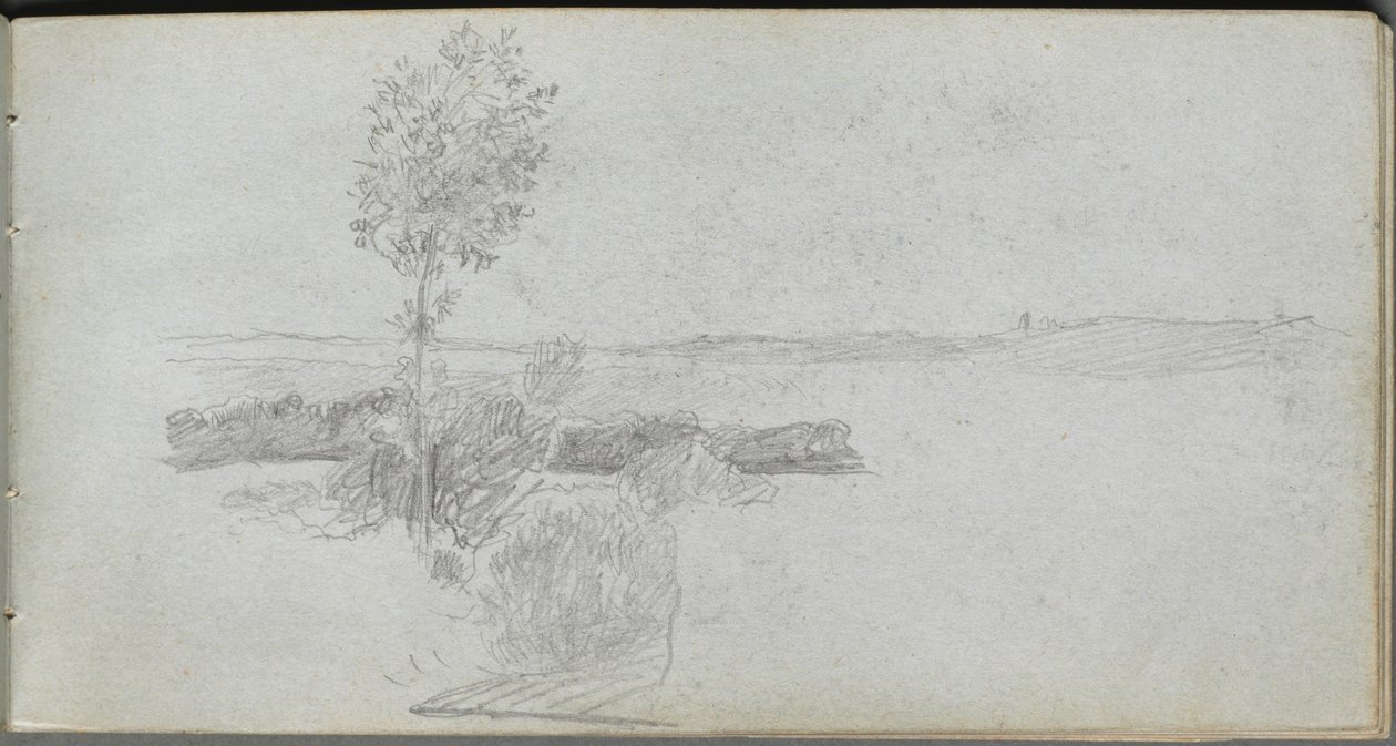 Skissebok, side 28: Landskapsstudie. av Jean Louis Ernest Meissonier