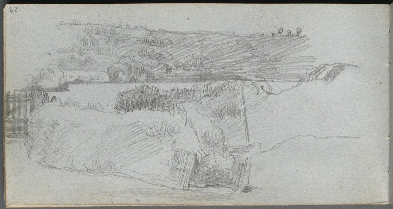 Skissebok, side 29: Landskapsstudie. av Jean Louis Ernest Meissonier
