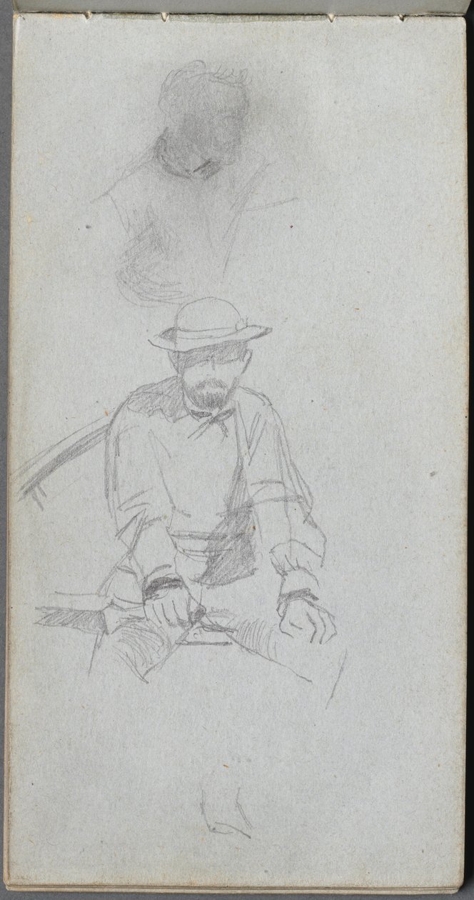 Skissebok, side 30: Sittende mannsfigur og figur i profil. av Jean-Louis Ernest Meissonier