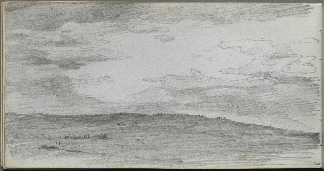 Skissebok, side 34: Landskapsstudie. av Jean Louis Ernest Meissonier