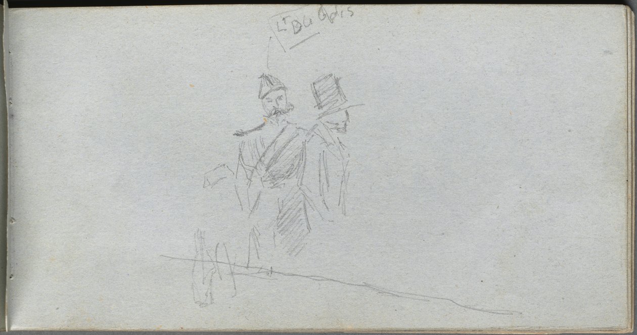 Skissebok, side 38: Studie av en soldat og figur i topphatt av Ernest Meissonier