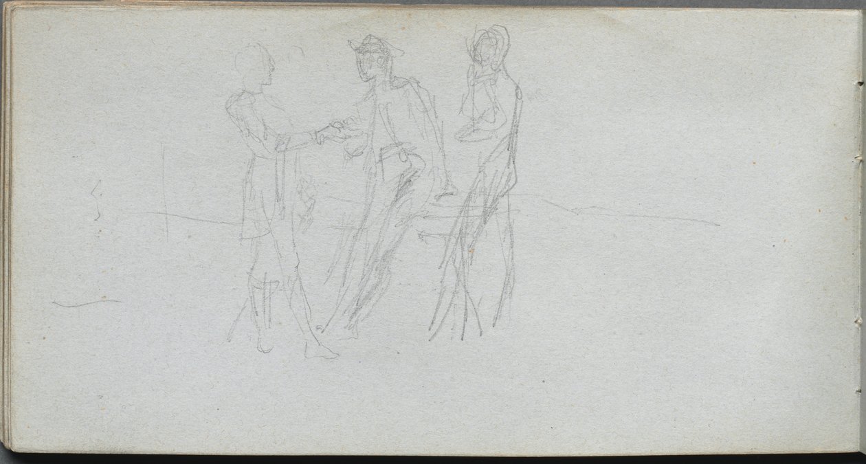 Skissebok, side 42: Tre figurer. av Jean Louis Ernest Meissonier