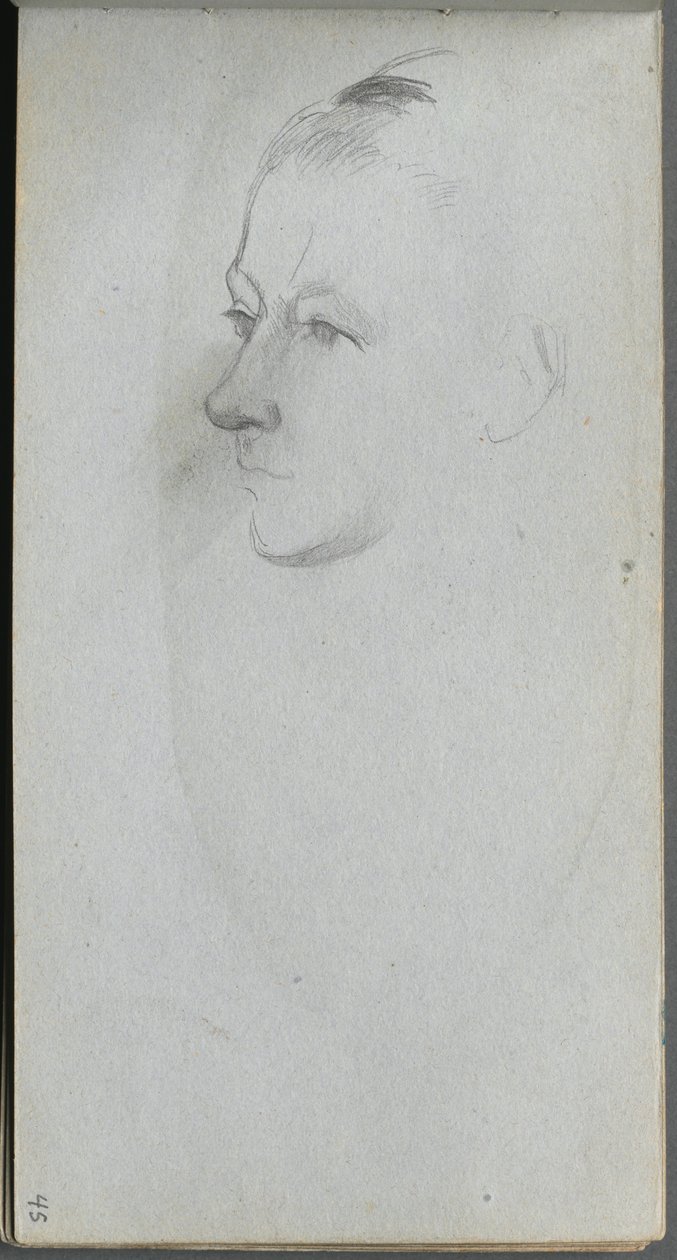 Skissebok, side 45: Womans Face, 34 View. av Jean Louis Ernest Meissonier