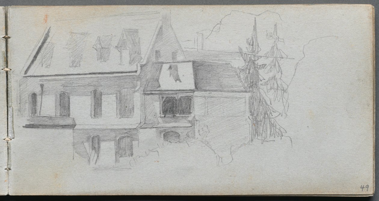 Skissebok, side 49: Arkitekturstudie. av Jean Louis Ernest Meissonier