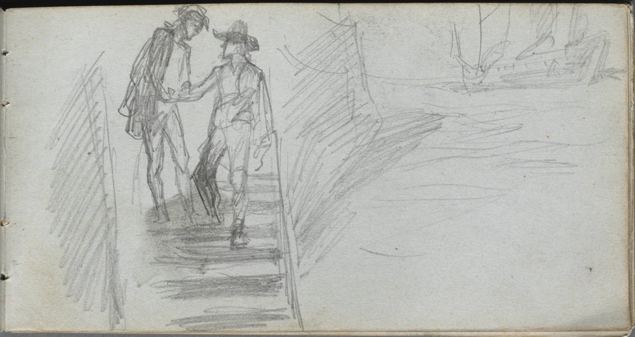 Skissebok, side 64: Figurer på en trapp. av Jean Louis Ernest Meissonier