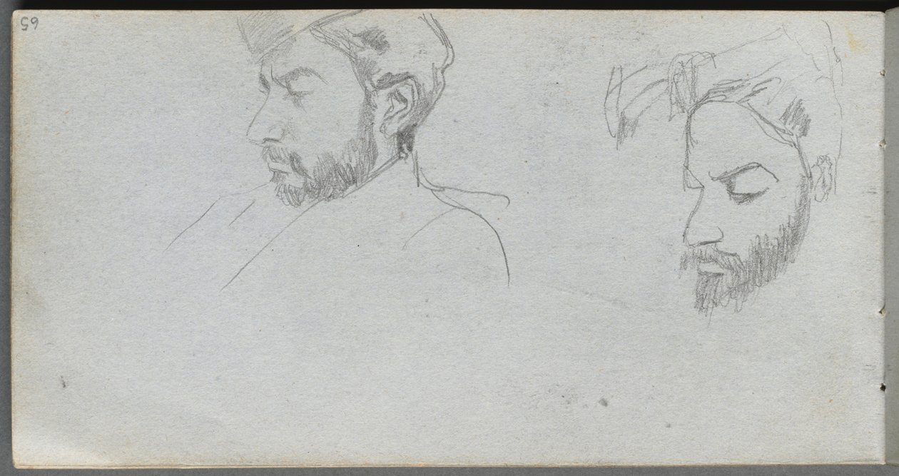 Skissebok, side 65: Studie av ansikter i profil. av Jean Louis Ernest Meissonier