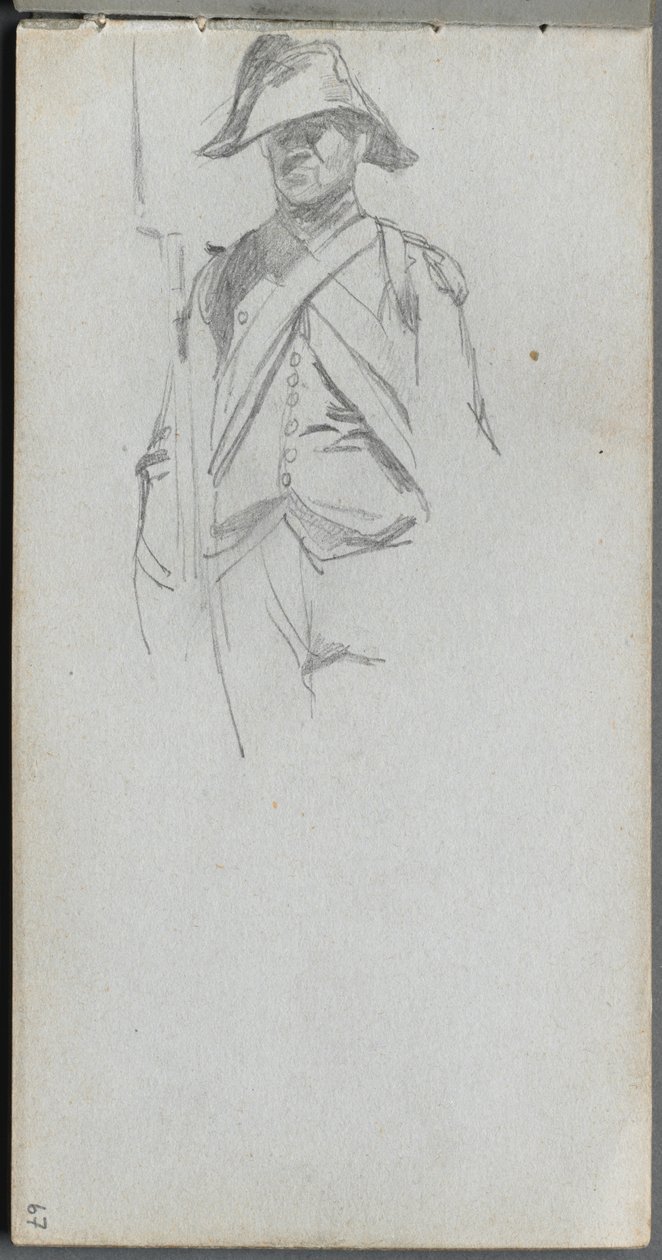 Skissebok, side 67: Study of a Soldier. av Jean Louis Ernest Meissonier