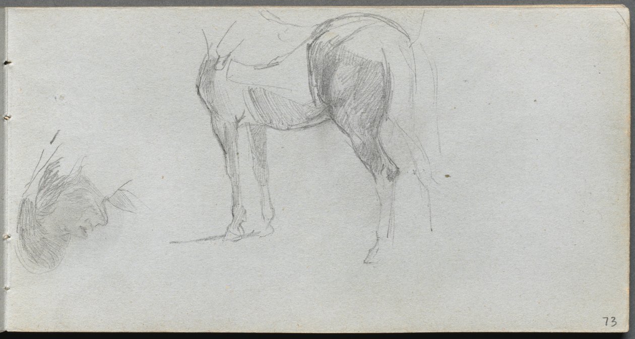 Skissebok, side 73: Studie av en hest, profil av Ernest Meissonier