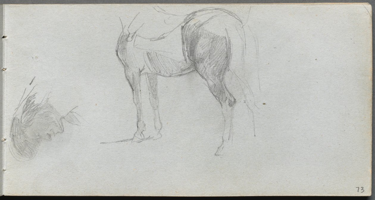 Skissebok, side 73: Studie av en hest, profil. av Jean Louis Ernest Meissonier