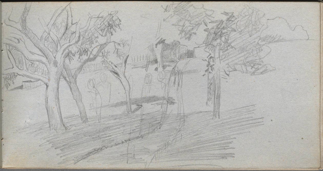 Skissebok, side 74: Landskapsstudie. av Jean Louis Ernest Meissonier