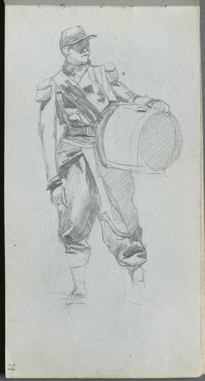 Skissebok, side 79: Soldat med tromme av Ernest Meissonier