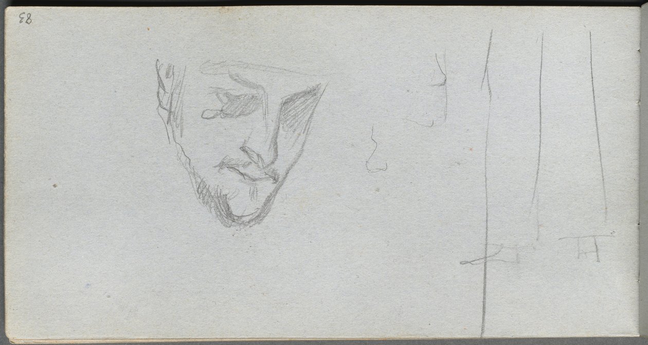 Skissebok, side 83: Studie av et ansikt, ben. av Jean Louis Ernest Meissonier