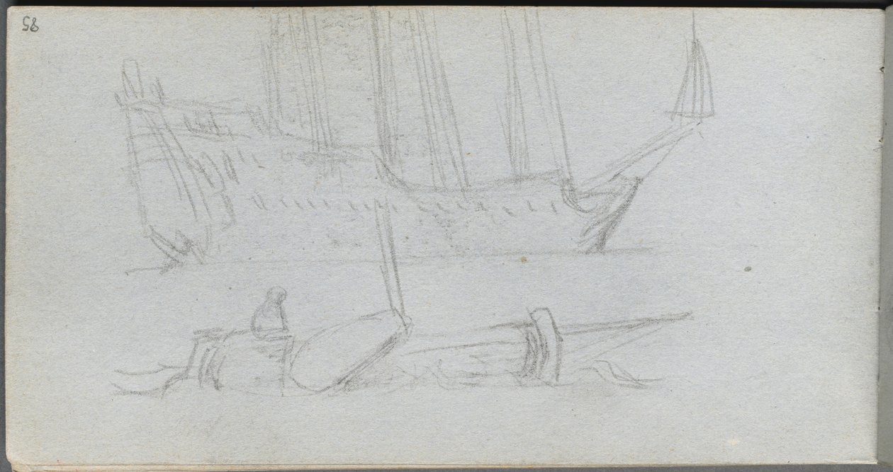 Skissebok, side 85: Studie av et skip og bøye av Ernest Meissonier