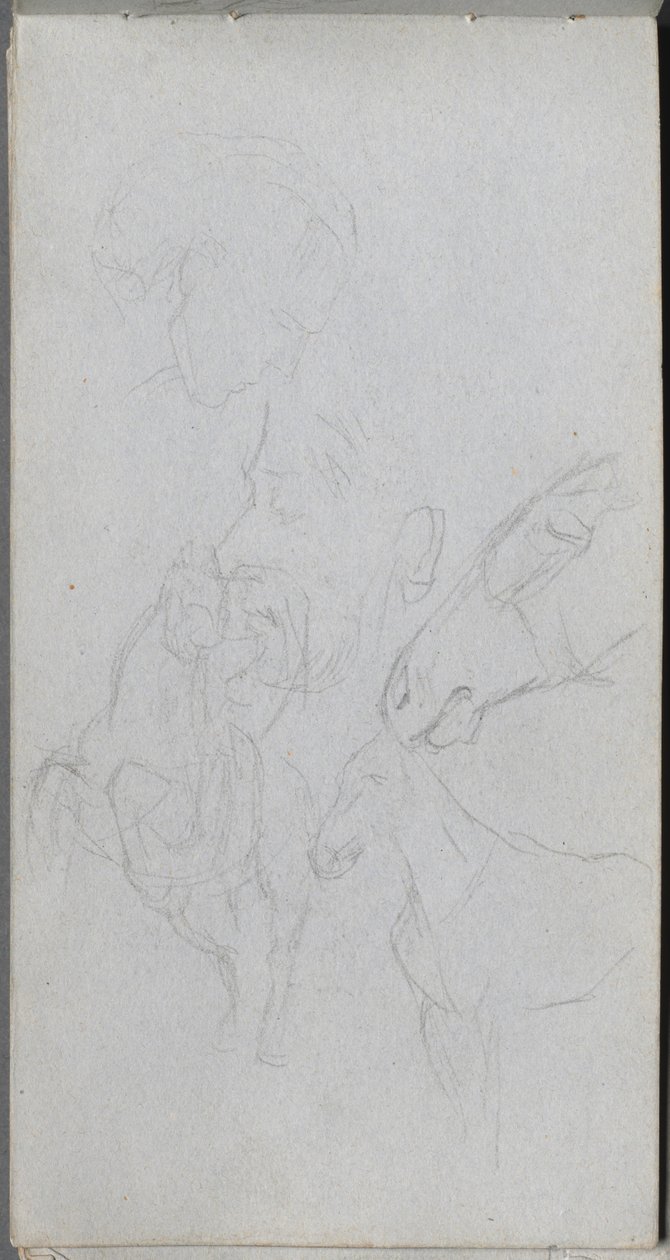 Skissebok, side 90: Studie av hester, profiler. av Jean Louis Ernest Meissonier