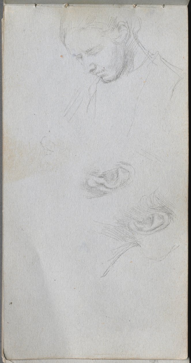 Skissebok, side 96: Studie av et ansikt, ører. av Jean Louis Ernest Meissonier