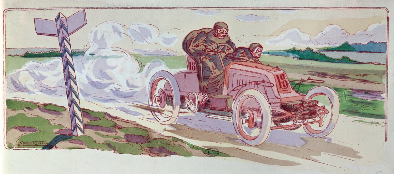Henri Fournier i hans Mors som konkurrerte i Paris-Berlin-rallyet i 1901, ca. 1910 av Ernest Montaut