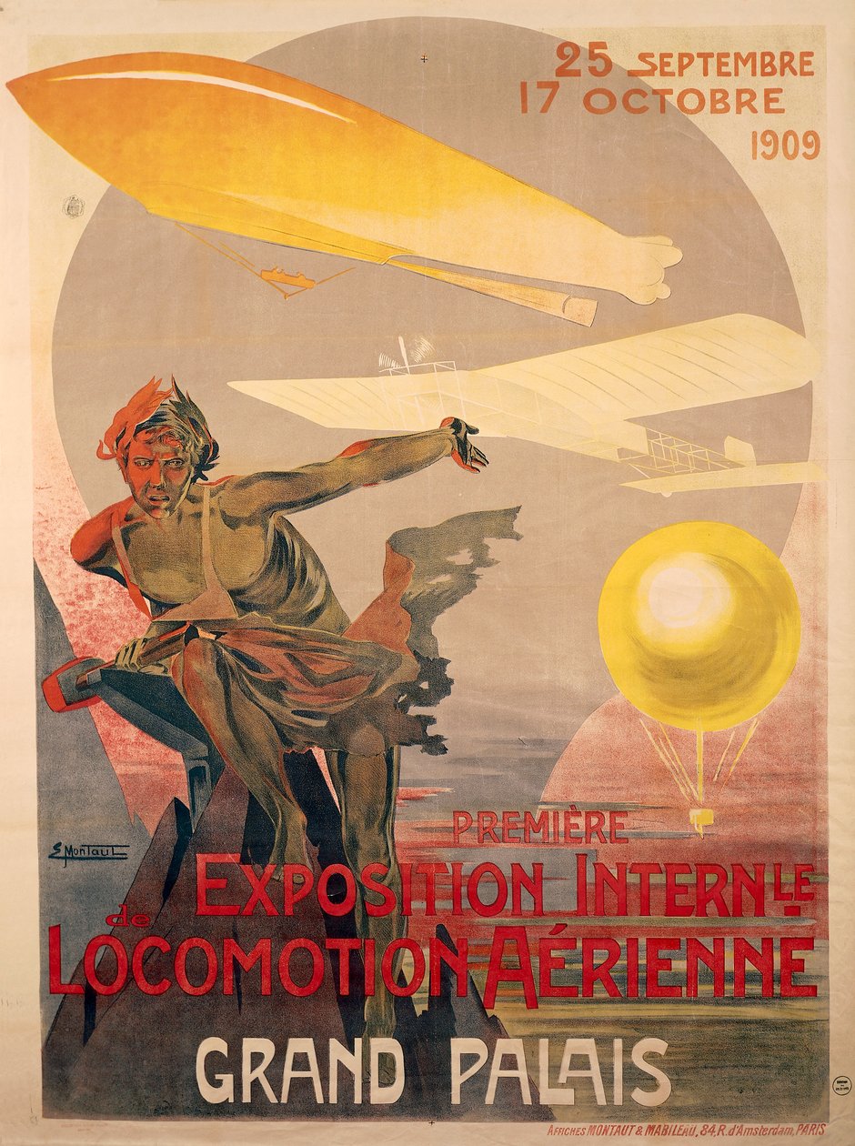Plakat for første internasjonale utstilling av bevegelse i luften, 25. september - 17. oktober av Ernest Montaut