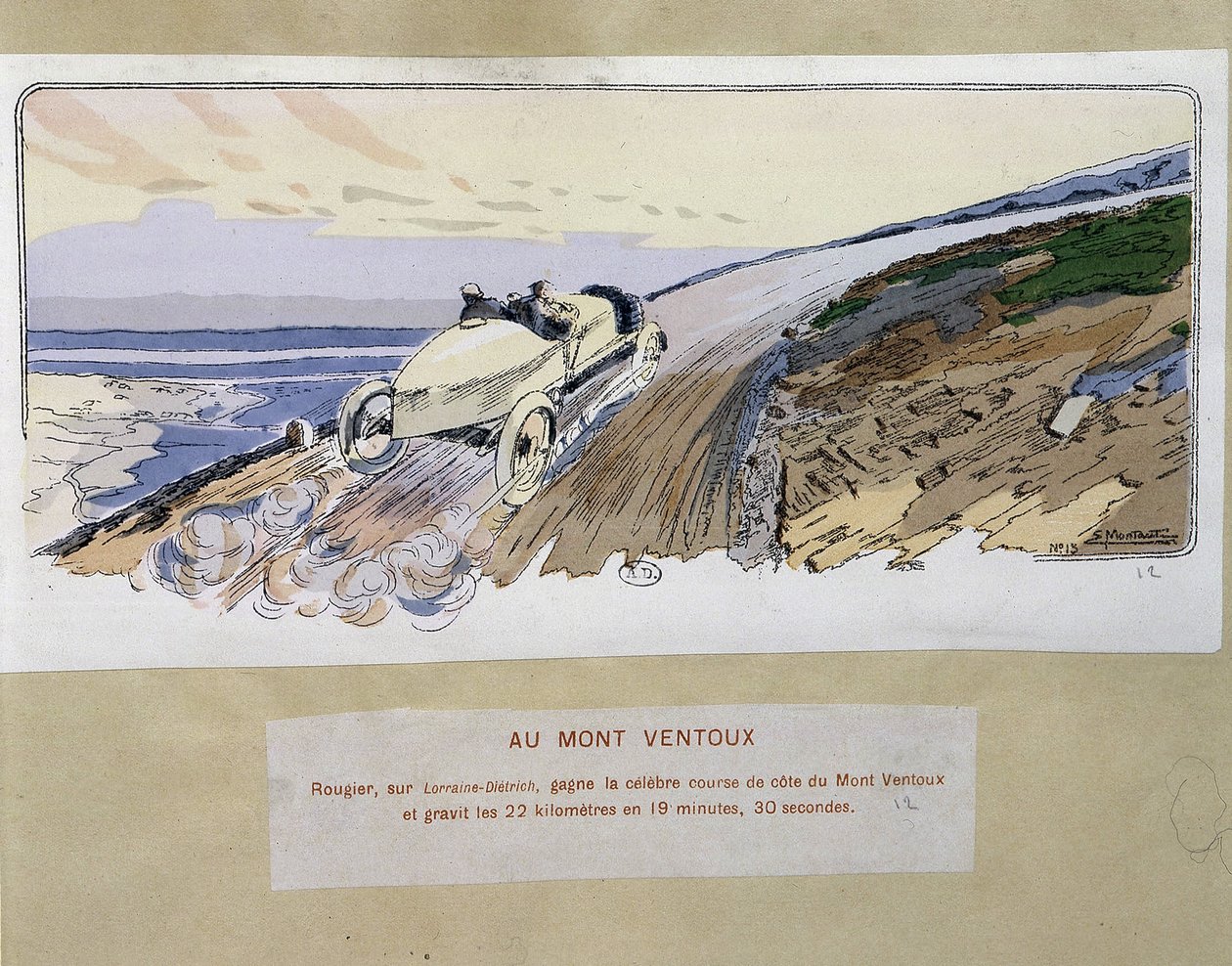 Racing: på Mont Ventoux - tegning av Ernest Montaut (1878-1909). av Ernest Montaut