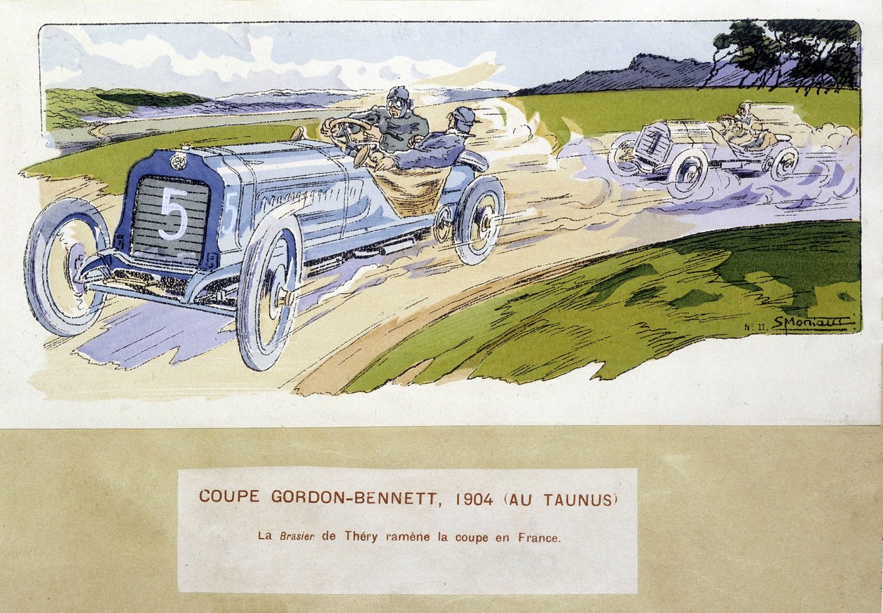 Racing: Gordon Bennett Cup (Gordon-Bennett) i 1904 - tegning av Ernest Montaut (1878-1909). av Ernest Montaut
