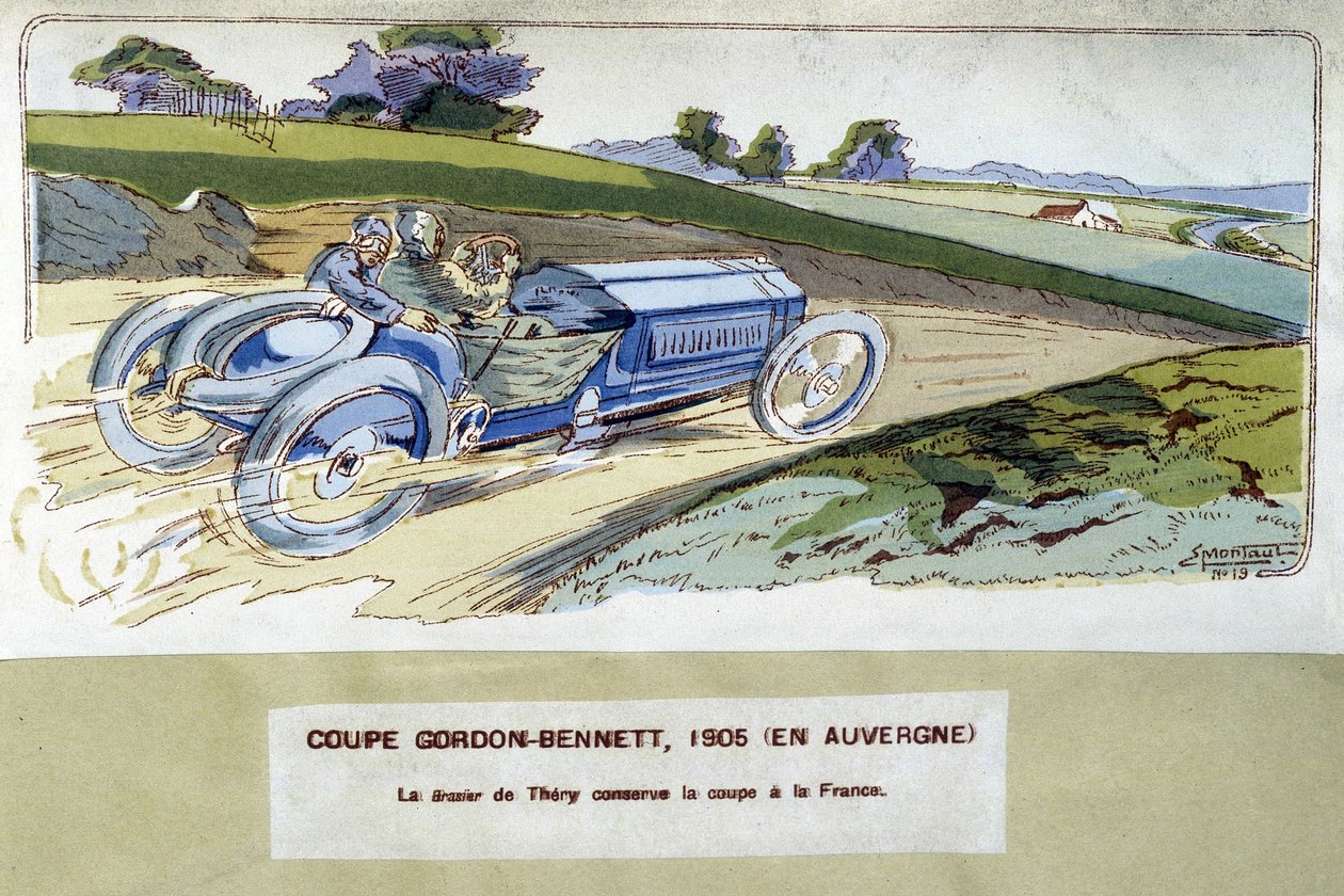 Racing: Gordon Bennett Cup (Gordon-Bennett) i 1905 - tegning av Ernest Montaut (1878-1909). av Ernest Montaut