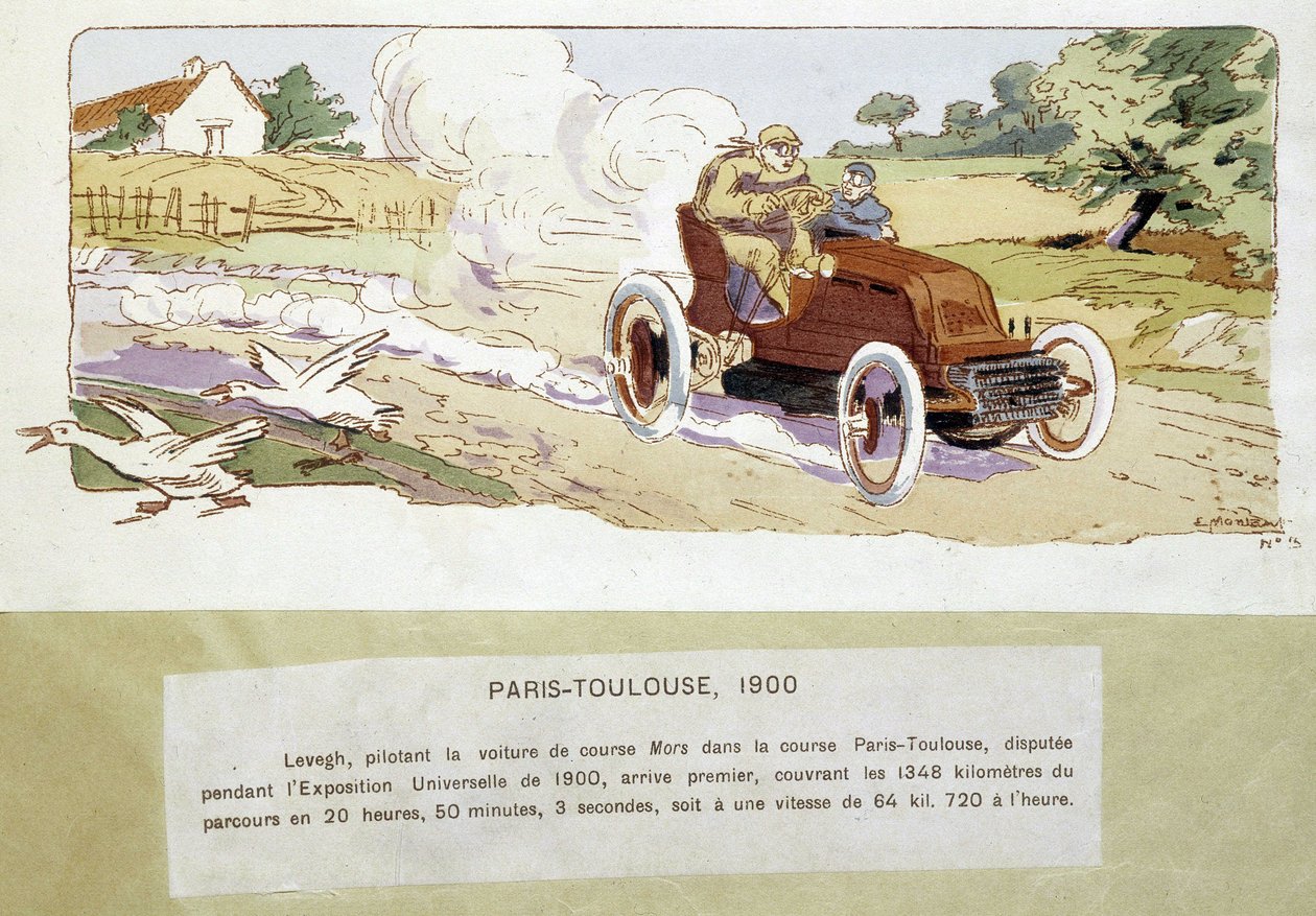 Paris - Toulouse-løpet i 1900, tegning av Ernest Montaut (1878-1909). av Ernest Montaut