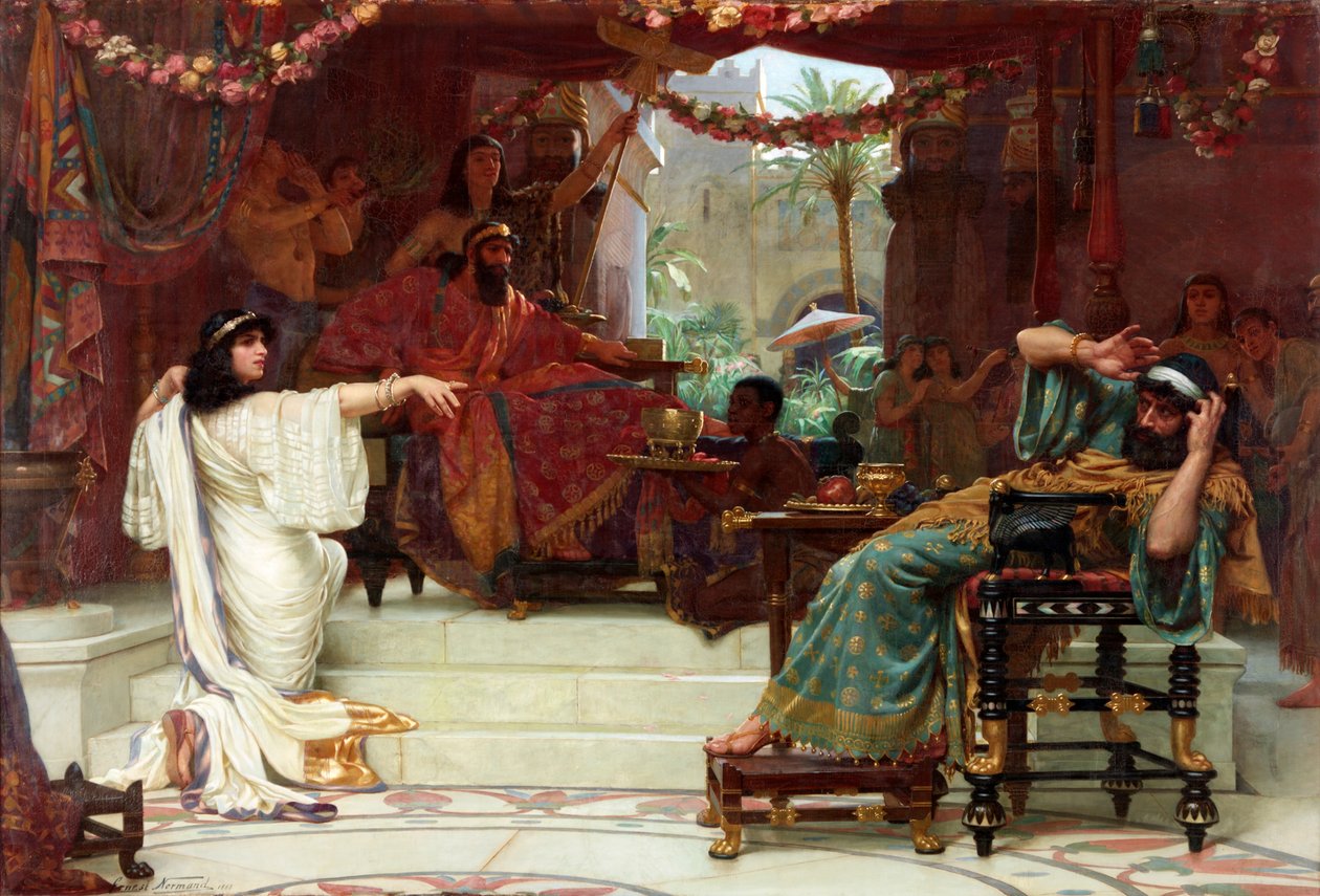 Ester fordømte Haman til kong Ahasverus, 1888 av Ernest Normand