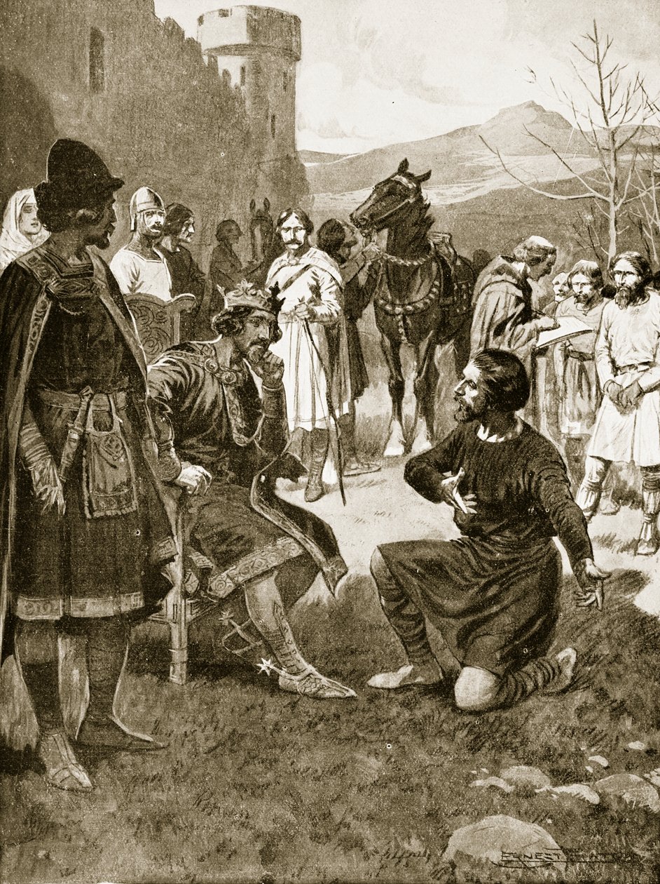 David, kongen av skottene, utdeler rettferdighet, illustrasjon fra 