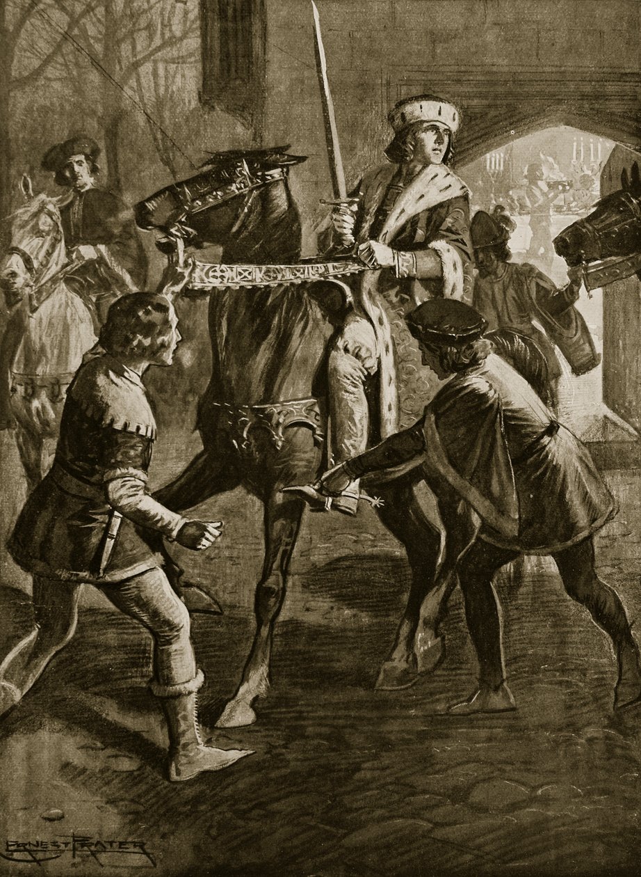 Edward IV flykter fra erkebiskopens Hertfordshire Manor, 1470, illustrasjon fra 