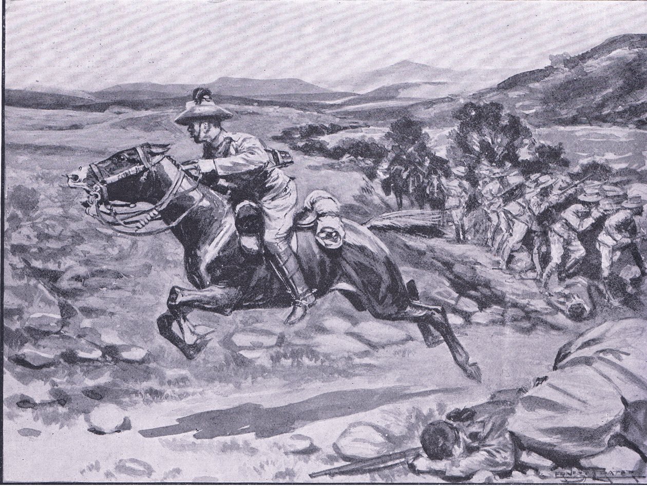 Fangsten av livvakten: Lieut Batemans vågale raid, illustrasjon fra After Pretoria: The Guerilla War, 1902 av Ernest Prater
