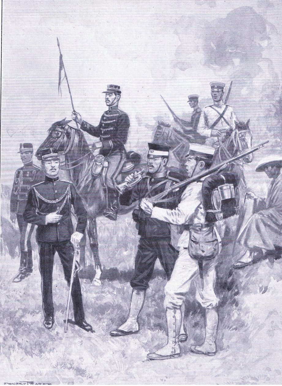 Typer japanske soldater, illustrasjon fra Cassells History of the Russo-Japanese War Vol 1, ca. 1900 av Ernest Prater