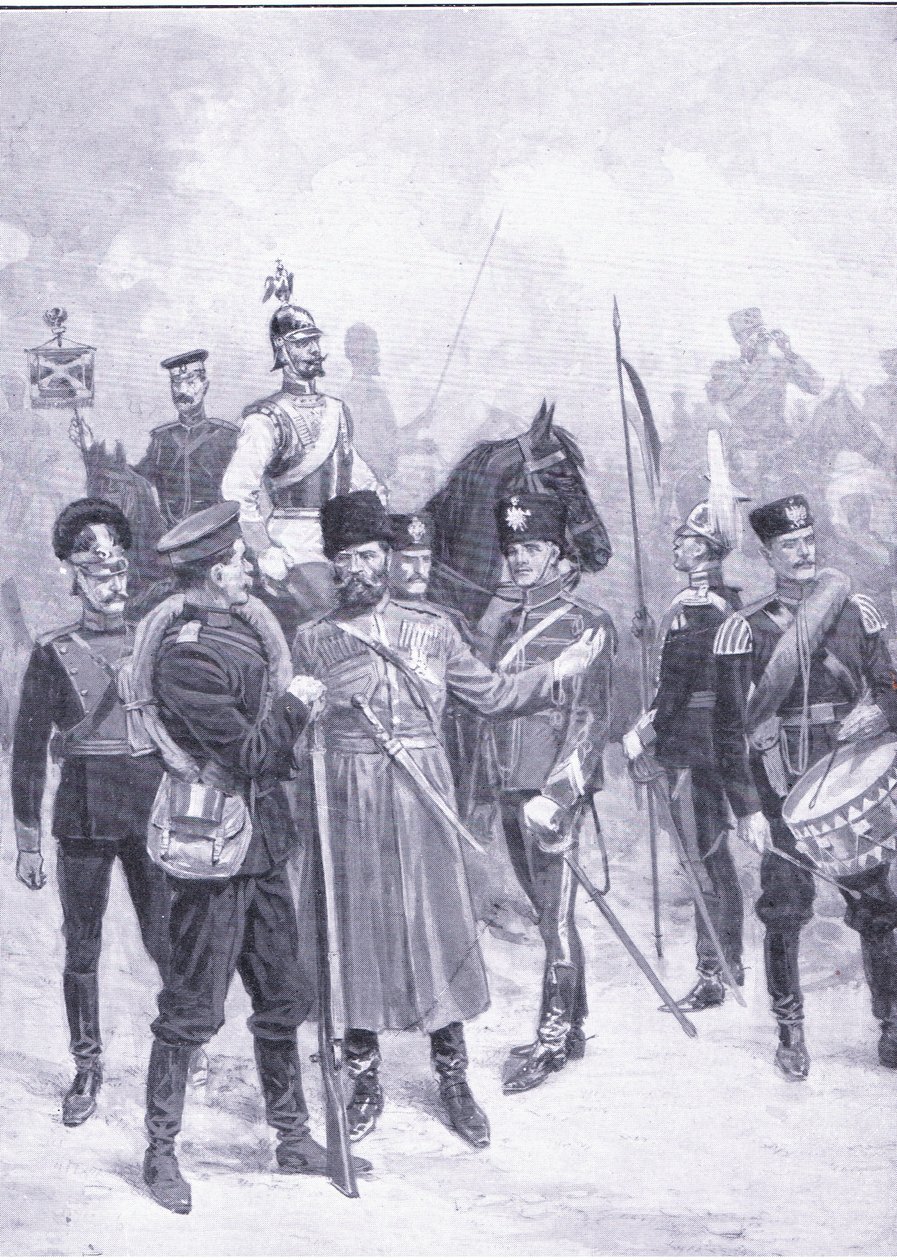 Typer russiske soldater, illustrasjon fra Cassells History of the Russo-Japanese War Vol 1, ca. 1900 av Ernest Prater