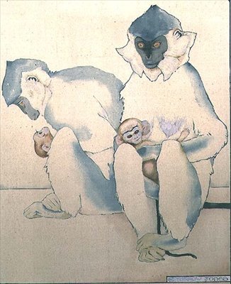 Babes (langurer med svart lokk) (akvarell) av Ernest Yarrow Jones