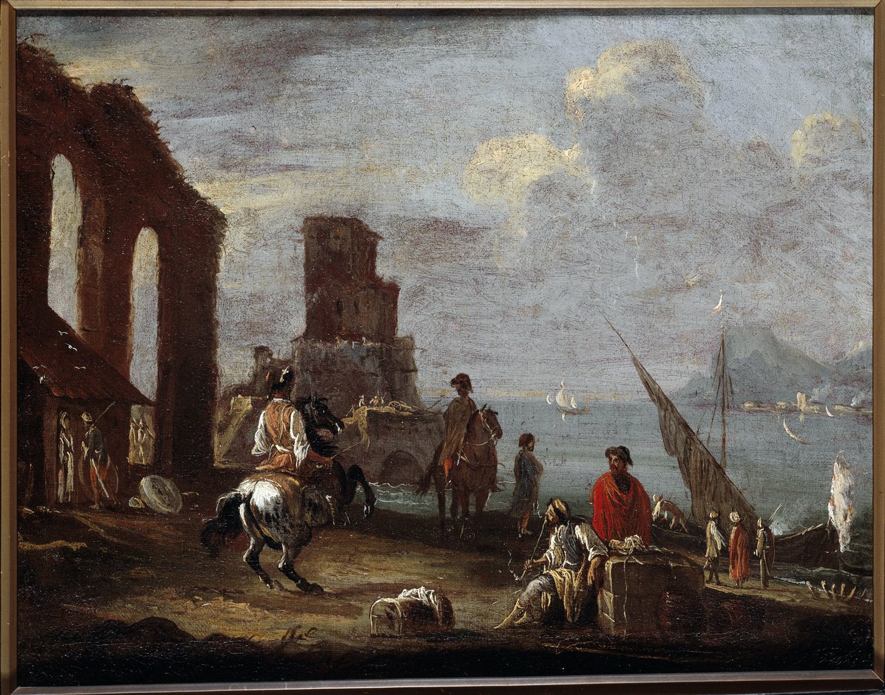 Landskap med ruiner nær havet Maleri av Ernesto Monsu Daret (1600-tallet) Sol 40x50 cm Genes, Musei di Strada Nuova (ex Palazzo Bianco) av Ernest called Monsu Ernesto Daret