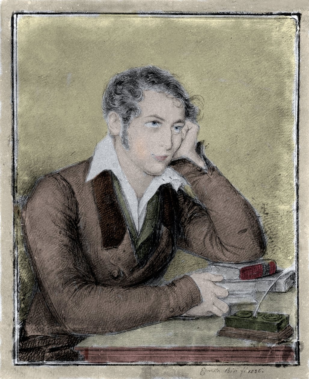 Risorgimento: portrett av patrioten, filosofen, politisk tenker Carlo Cattaneo (1801-1869) tegning av Ernesta Bisi av Ernesta Legnani