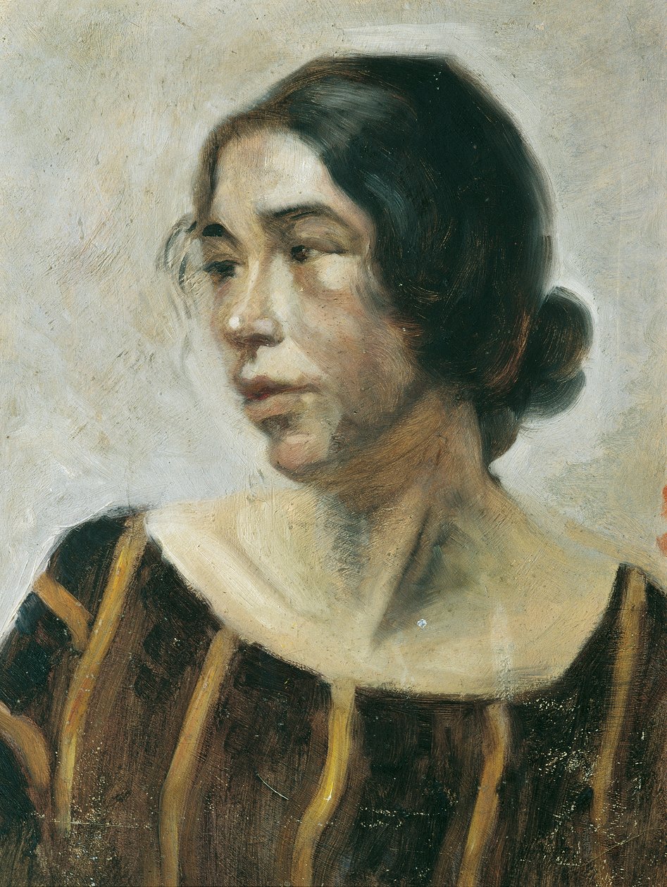 Dame i stripet kjole av Ernestine von Hüttenbrenner