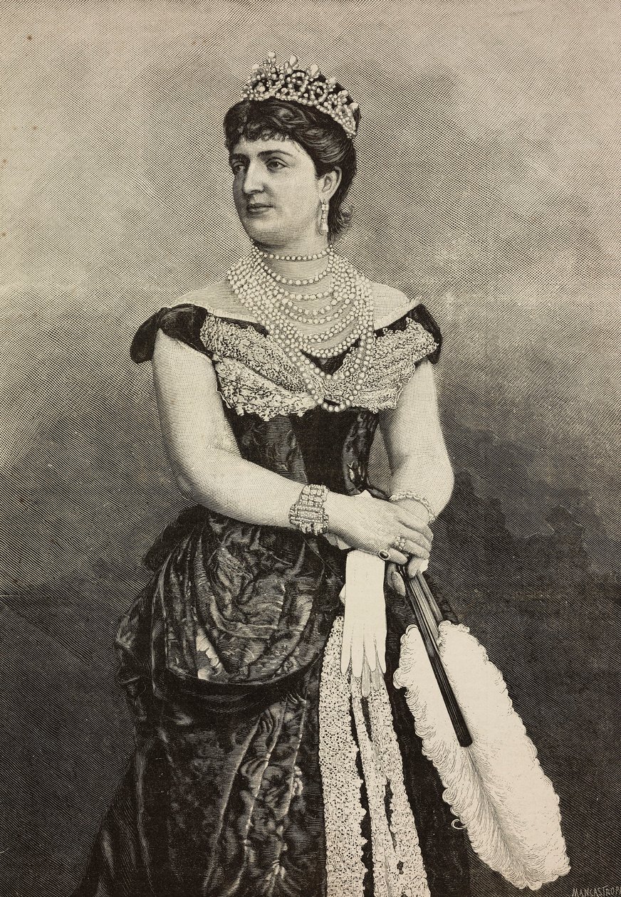 Margaret av Savoy (1851-1926), dronning av Italia fra 1878 til 1900, foto av Cattani, Bertelli og de Hagen, gravering av Ernesto Mancastroppa fra L